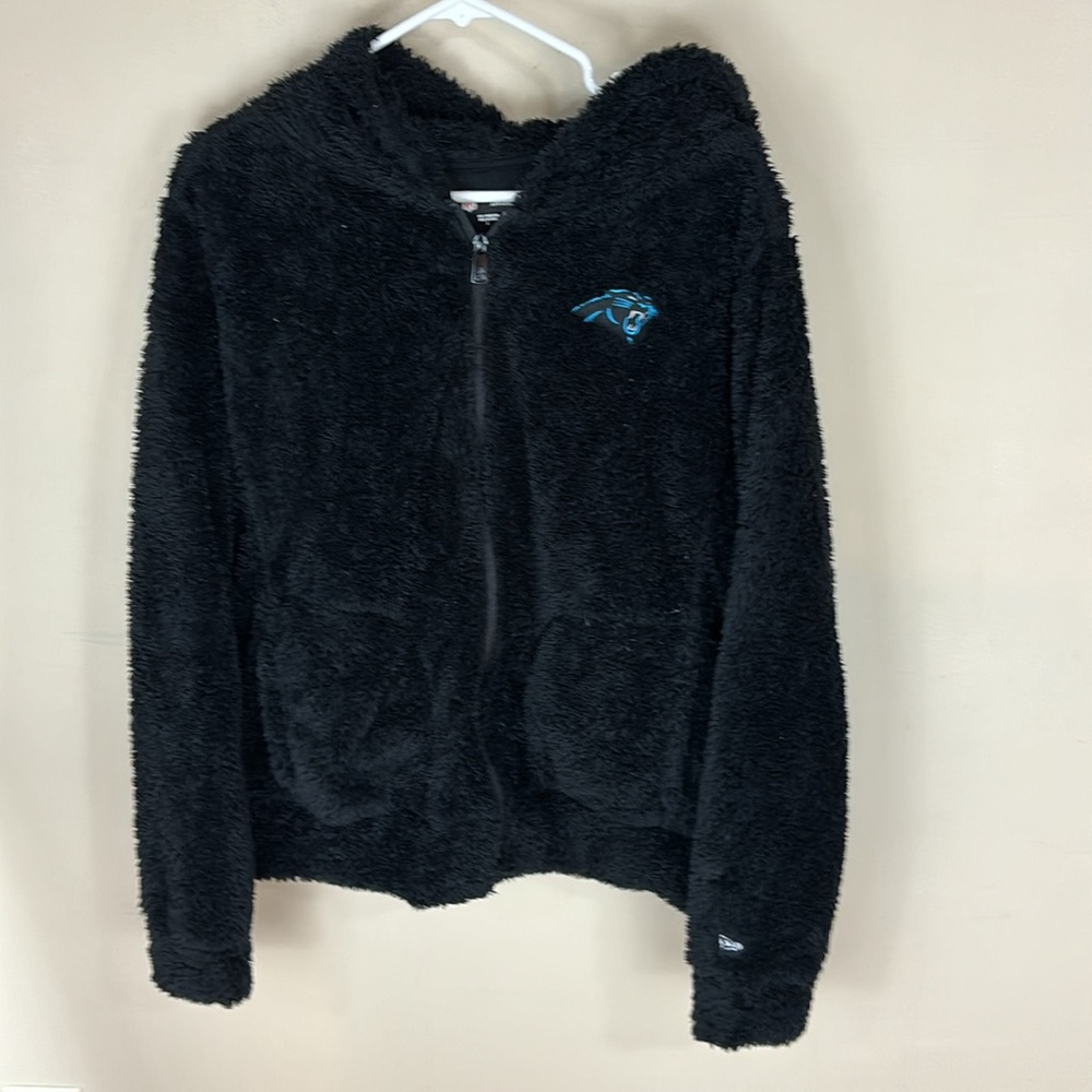NFL Team Apparel Fuzzy Black Full Zip Carolina Panthers Hoodie Jacket Size Large - Picture 14 of 14